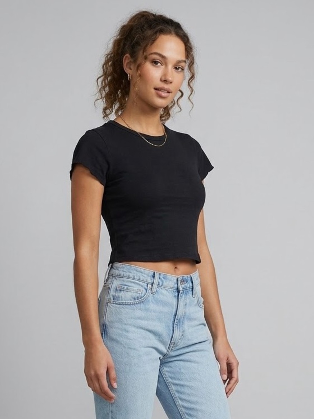 Everyday Black Cotton Crop Tee for Women